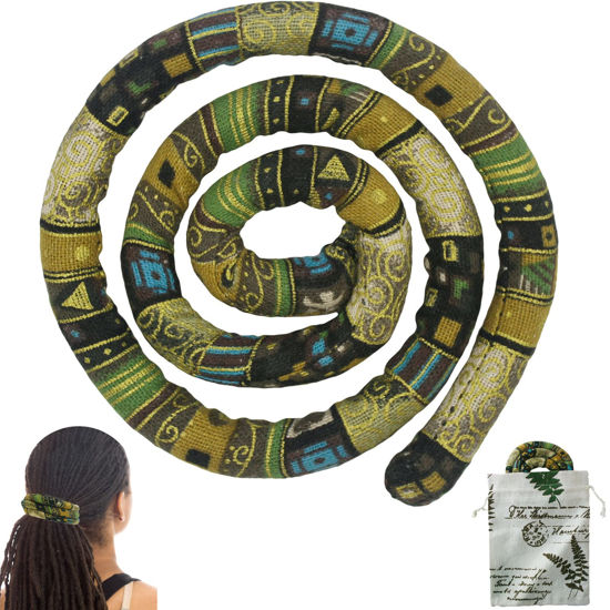 Picture of Spiral Lock Hair Tie Dreadlock Accessory Bendable Hair Ties for Women and Men Ponytail Holders Colorful Dreadlock Hair Tie Long Dreads Thick Curly Hair Holder (Green Pattern)