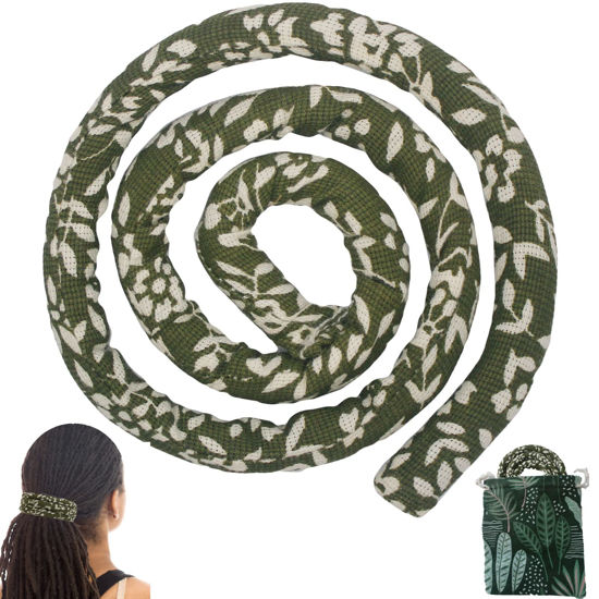 Picture of Spiral Lock Hair Tie Dreadlock Accessory Bendable Hair Ties for Women and Men Ponytail Holders Colorful Dreadlock Hair Tie Long Dreads Thick Curly Hair Holder (Grass green flowers)