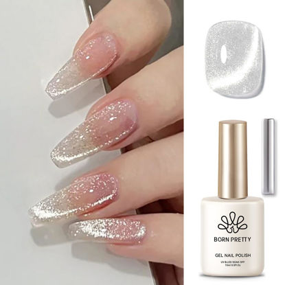 Picture of Born Pretty Cat Magnetic Eye Gel Nail Polish, Holographic Glitter Super Shine Gel Nail Polish Soak Off Led Gel Nail Polish Nail Art Gel Manicure Salon DIY Gifts 15ML