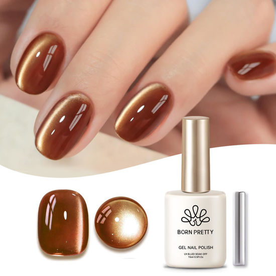 Picture of Born Pretty Cat Magnetic Eye Gel Nail Polish, Brown Moonlight Cat Magnetic Gel, Fall Winter Glitter Magnetic Soak Off U v Nail Gel Diy Art for Girls Women 15ML