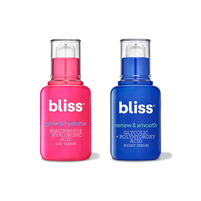 Picture of Bliss AM+PM Serum Duo: Glow & Hydrate Day Serum with Vitamin C + Renew & Smooth Night Serum with Glycolic Acid for 24-Hour Radiant, Hydrated Skin - Daily Skincare Routine Set