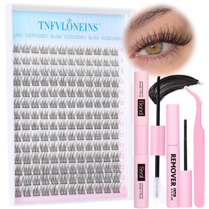 Picture of Natural Lash Extension Kit Wispy Lash Clusters Kit 168Pcs Eyelash Extension Kit 9-12MM Eyelash Clusters Lashes Individual Kit with Remover for Lash Extension, Bond and Seal and Tweezers by TNFVLONEINS