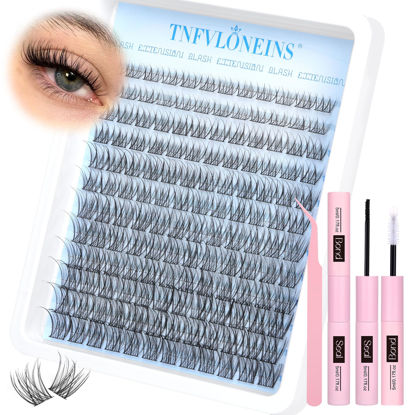Picture of TNFVLONEINS Lash Clusters Kit Natural Lash Extension Kit Wispy Eyelash Clusters C Curl Eyelash Extension Kit Short Individual Lashes Clusters Eyelash Extensions Kit Waterproof Individual Lashes Kit