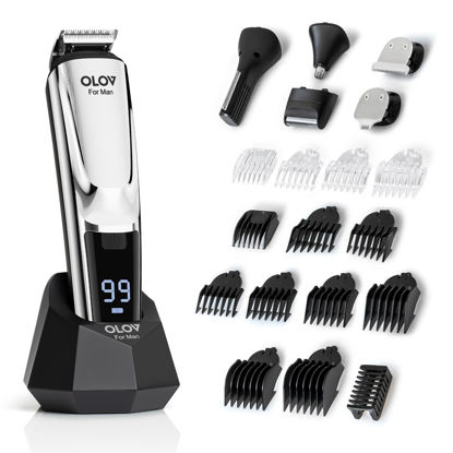 Picture of Beard Trimmer, 21 Piece Mens Grooming Kit for Beard & Mustache Trimming, Electric Shaver, Nose Hair Trimmer, Cordless Hair Clippers, Waterproof, Silver