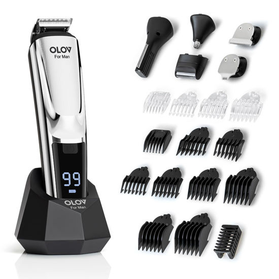 Picture of Beard Trimmer, 21 Piece Mens Grooming Kit for Beard & Mustache Trimming, Electric Shaver, Nose Hair Trimmer, Cordless Hair Clippers, Waterproof, Silver