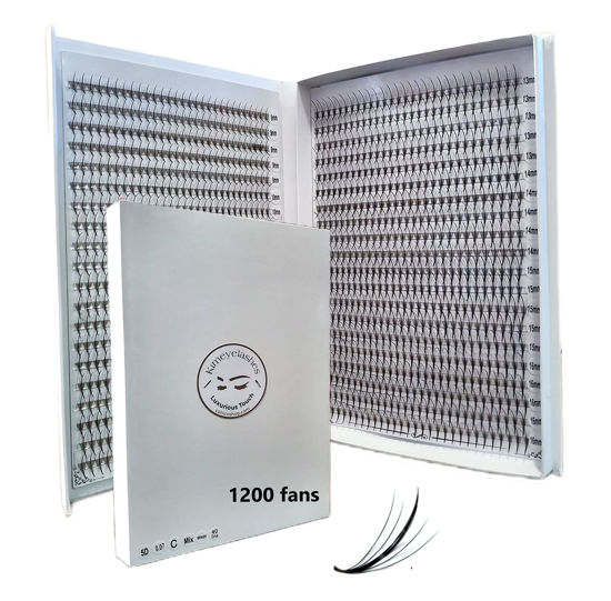 Picture of 1200 Wispy Premade fans 5D 0.07 Mixed Lengths 9-16mm 1000 fans 7D 0.05 Volume loose Lashes C D Curl Handmade Fan eyelash extensions Kimeyelashes promade fan (Curl D, 5D - 0.07 - Wispy 1200f)