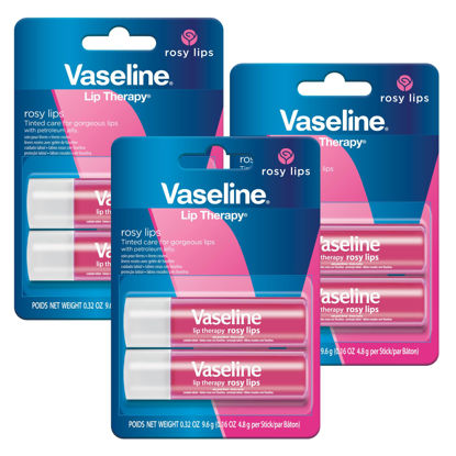 Picture of Vaseline Lip Therapy Care Rosy, Fast-Acting Nourishment, Ideal for Chapped, Dry, Cracked, or Damaged Lips, Lip Balm, 3-Pack of 2, 0.16 Oz Each, 6 Lip Balms