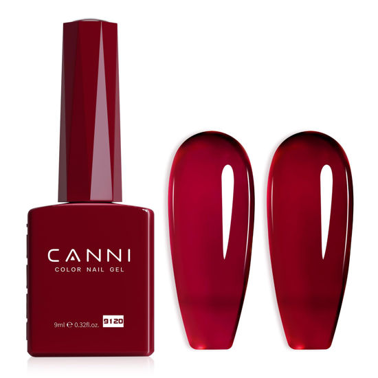 Picture of CANNI Dark Red Jelly Gel Nail Polish, 1Pcs Sheer Burgundy Red Gel Polish Deep Wine Red Color Nail Polish Gel High Gloss Soak Off U V Gel Nail French Nail Manicure Salon DIY