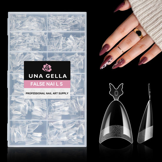 Picture of UNA GELLA Almond Nail Tips, 312PCS Half Cover Almond Shape Nail Tips Soft Gel x Tips 12 Sizes Pre-shape Acrylic Clear False Nails with Handles for Press on Nails Extension DIY Home Salon