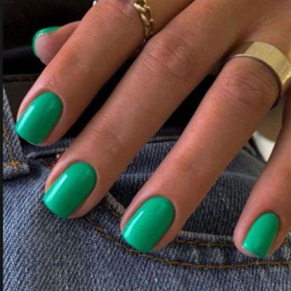 Picture of Modelones Green Press on Nails, Short Square Fake Nails, Summer Spring Reusable Nail Kit with Nail Glue Adhesive Tabs Mini Nail File, Nails Press Ons 32Pcs16 Sizes, Valentine Gift