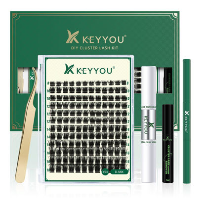 Picture of DIY Lash Extension Kit KEYYOU 144pcs Lash Clusters Eyelash Extension Kit with Mascara Brush Bond and Seal Lash Glue Remover Lash Applicators Lash Brush Clean Pad for DIY Lash Extensions (Y04 Kit)