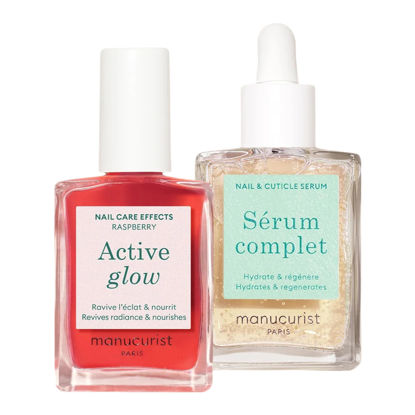 Picture of Manucurist Healthy Glow Duo - Active Glow Raspberry (Pink) Repairing Nail Polish Care & Complete Nail & Cuticle Serum - 2 in 1 Nail Strengthener Polish - Plant-Based Formula - Beauty Gift for Women