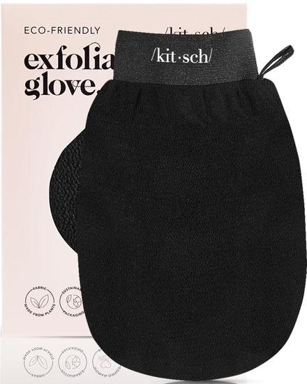 Picture of Kitsch Deep Exfoliating Glove - Eco Friendly Exfoliating Body Scrubber, Dead Skin Remover & Body Scrubber Exfoliator, Body Scrub Mitt for Skin Cell Renewal, Body Exfoliating Gloves for Shower, Black
