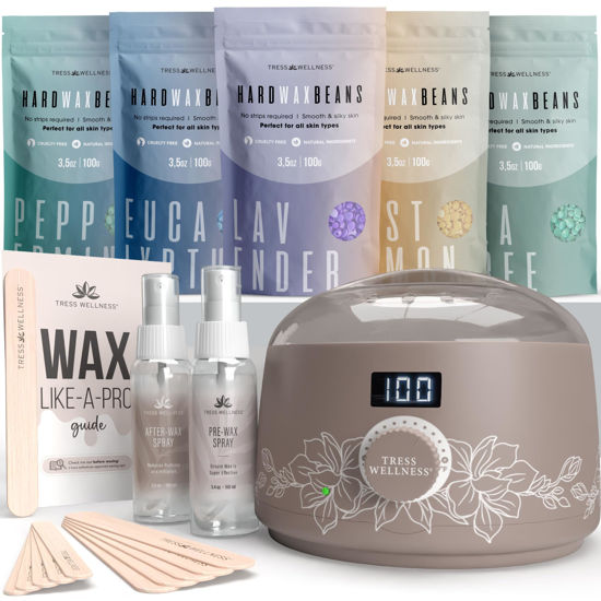 Picture of Tress Wellness Waxing Kit for Brazilian Wax - Easy to Use - For Sensitive Skin - Digital Display, Dusty Chocolate
