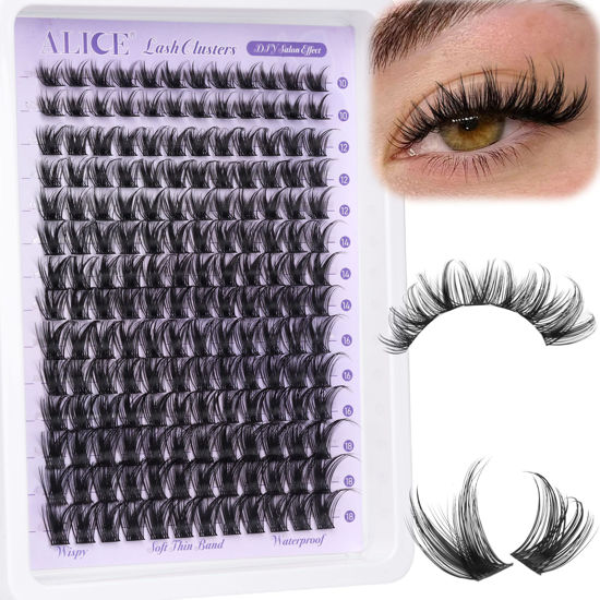Picture of ALICE Lash Clusters Wispy Cluster Eyelash Extensions 168pcs Fluffy Individual Lashes 10-18mm Waterproof Natural Lash Extension DIY Cluster Lashes with Soft Thin Band