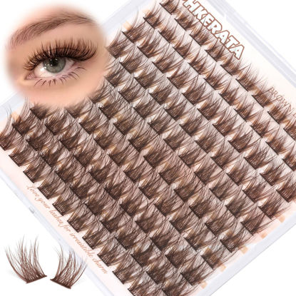 Picture of PHKERATA Brown Lash Clusters Wispy Brown Eyelash Clusters Fluffy Lashes Clusters Natural C Curl Cluster Eyelash Extensions 110 Pcs Dark Brown Individual Lashes DIY Clusters Lashes at Home, 10-16 mm