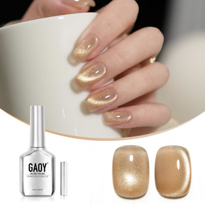 Picture of GAOY Jelly Gold Cat Eye Gel Nail Polish, 16ml Glitter Holographic Nail Polish with Magnet, Reflective Translucent UV Gel, 2954 Sunlit Forest