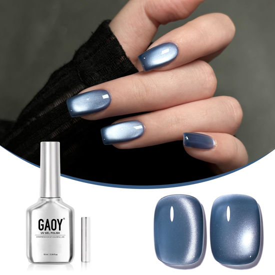 Picture of GAOY Jelly Blue Cat Eye Gel Nail Polish, 16ml Glitter Holographic Nail Polish with Magnet, Reflective Translucent UV Gel, 2990 Stormy Sky