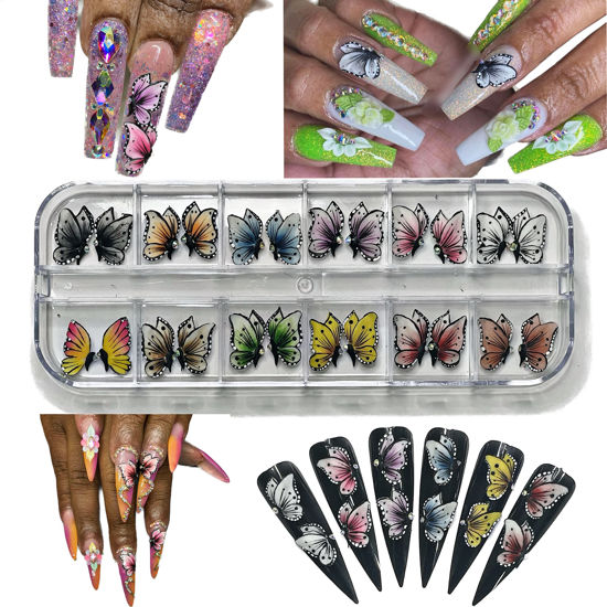Picture of HaFLoNa- Set 24Pcs Half Butterfly - Enhance Your Artistic Projects with 3D Acrylic Flowers Charms Handmade For Nail - Short & Medium Size | Exquisite Floral Accents for Crafts and Designs (Half Butterfly)