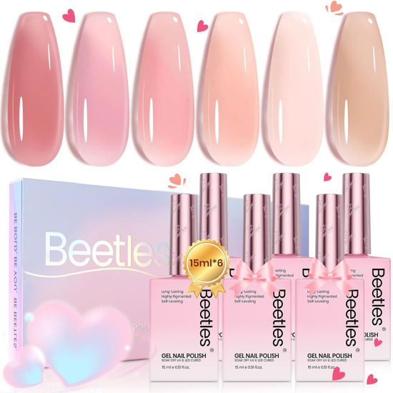 Picture of Beetles Nude Pink Gel Nail Polish Set，Light Pink Jelly 6 Color Spring Gel Nail Polish High Gloss Soak Off Gel Polish Nail Art Manicure Salon Colorful Bottle Gel Valentine's Day Gifts for Women