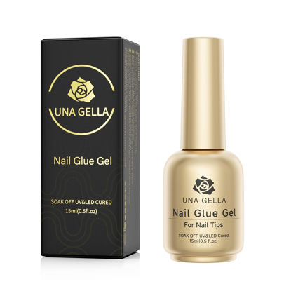Picture of UNA GELLA 6 In 1 Gel Nail Glue for Clear Acrylic Nail Tips, 15ml Long Lasting Super Strong Brush Gel x Nail Glue for Base Coat, Clear Fake Nail Tips, and Soft Gel Tips Lamp Curing Needed UV