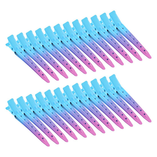 Picture of 24 Packs Duck Bill Clips, Bantoye 2.75 Inches Rustproof Metal Alligator Curl Clips with Holes for Hair Styling, Hair Coloring, Gradient Blue