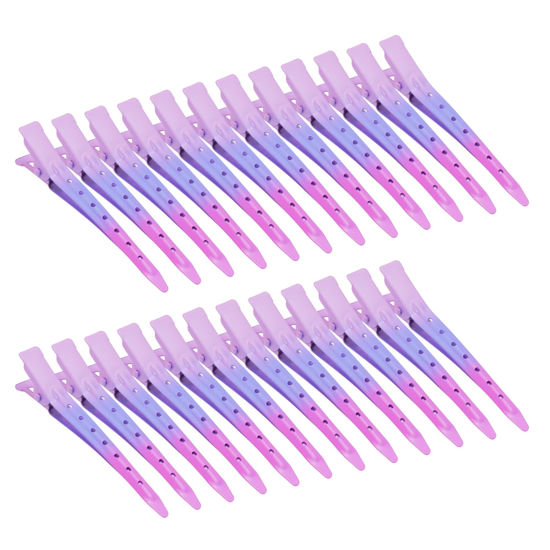 Picture of 24 Packs Duck Bill Clips, Bantoye 2.75 Inches Rustproof Metal Alligator Curl Clips with Holes for Hair Styling, Hair Coloring, Gradient Pink