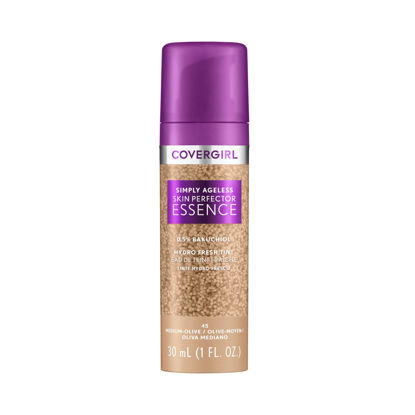 Picture of Covergirl Simply Ageless Skin Perfector Essence Foundation, 45 Medium-Olive, Tinted Skincare Makeup Hybrid, Sheer Tint, Radiant Finish, Glowy Finish, Vegan Formula, 1.0oz