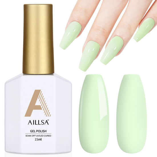 Picture of AILLSA Pastel Gel Nail Polish Macaron Mint Green Gel Polish Bright Summer Colors Cotton Candy Nail Polish Soak Off U V Gel for French Nail Manicure Salon DIY Holiday Gifts 0.5 Fl Oz GB77