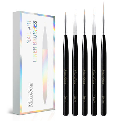 Picture of MelodySusie Nail Art Liner Brushes 5Pcs Professional Gel Polish Painting Art Design Pen Set for Thin Long Lines, Tiny Details, Fine Drawing, Delicate Coloring Sizes 5/7/9/11/20mm