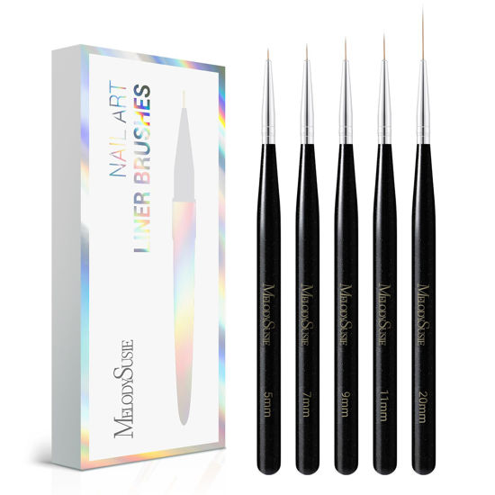 Picture of MelodySusie Nail Art Liner Brushes 5Pcs Professional Gel Polish Painting Art Design Pen Set for Thin Long Lines, Tiny Details, Fine Drawing, Delicate Coloring Sizes 5/7/9/11/20mm