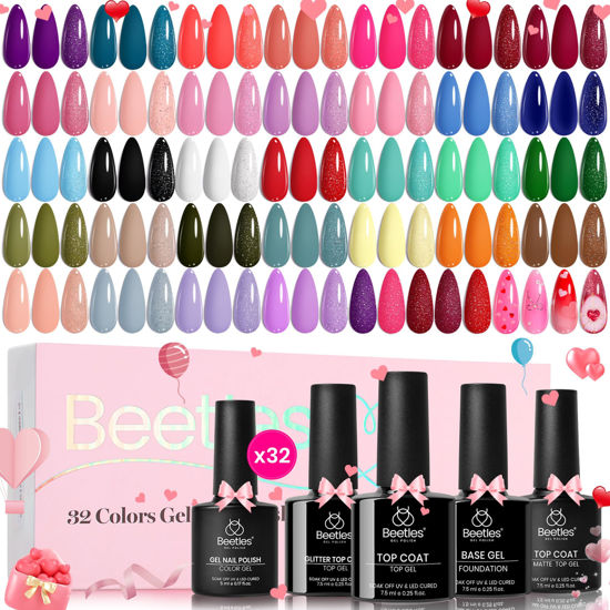 Picture of Beetles Gel Nail Polish Set 36 PCS- Spring Gel Polish 32 Colors with Base Top Coat Soak off U V Nail Gel Burgundy Red Pink Green Blue Purple Black White Gel Polish Set Valentines Day Gifts for Women