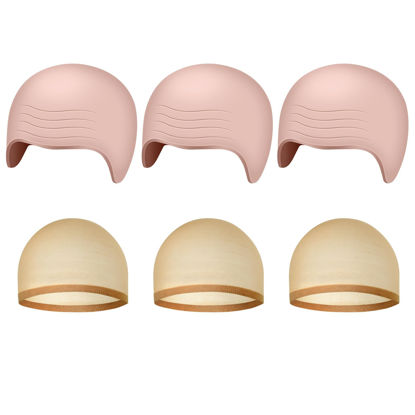 Picture of NACHLYNN 2/4/6/ Pcs Halloween Bald Cap for Adult Makeup Latex Bald Caps Nylon Bald Wig Cap Costume for Halloween Party Men (Novel, 6)
