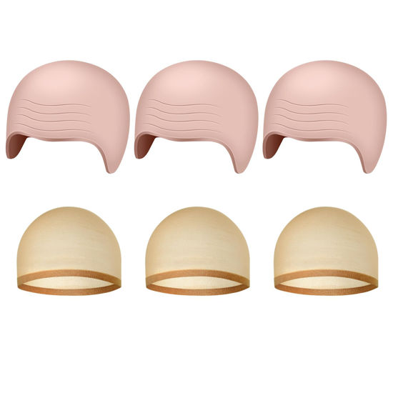 Picture of NACHLYNN 2/4/6/ Pcs Halloween Bald Cap for Adult Makeup Latex Bald Caps Nylon Bald Wig Cap Costume for Halloween Party Men (Novel, 6)
