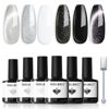Picture of modelones Gel Nail Polish Set, 6 Colors Cat Eye Black White Gray Silver Glitter Shimmer Gel Polish Kit with Magnet Sparkle Galaxy Series Soak Off Nail Art Manicure Home Gift for Women Girl