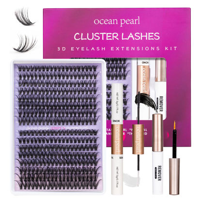 Picture of OCEAN PEARL 40D 50D Lash Clusters Lash Extension Kit 320 Pcs Thick Eyelashes Fluffy Lash Clusters Kit 10-16mm Eyelash Extension Kit Individual Lashes with Bond and Seal Tweezers DIY Eyelash Extension