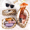 Picture of ZLFSRQ 3Pcs Checkered Makeup Bag for Women Large Cosmetic Bag Set Travel Toiletry Bag Makeup Pouch Bag for Purse Brown Zipper Storage Bag Organizer Cute Small Aesthetic Girls Car Essentials Bag