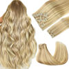Picture of GOO GOO Clip in Hair Extensions Real Human Hair, Remy Human Hair Extensions Clip ins for Women, Natural Human Hair, 16inch 150g 9Pcs, 18D/22F Dirty Blonde Highlights