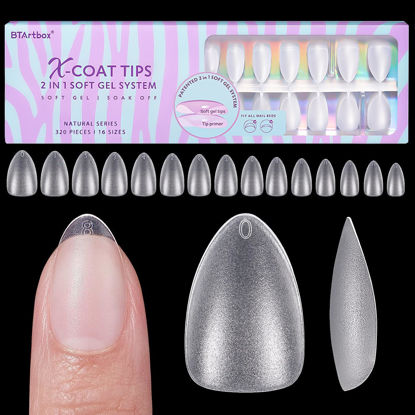 Picture of BTArtbox Short Almond Nail Tips - Natural Short Fake Nails with Tip Primer Full Cover, Stronger Nail Adhesion, Clear Soft Gel Nail Tips for Nail Extensions DIY Art
