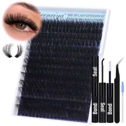 Picture of 14-24mm Fluffy Lash Extension Kit Long Cluster Lashes Volume D Curl Eyelash Extension Kit Wispy Individual Lashes with Waterproof Lash Bond and Seal Glue, Lash Tweezers for Beginners (100D, 280Pcs)