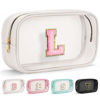 Picture of YOOLIFE Initial Make Up Bag Travel Toiletry Bag, Clear Makeup Bag Preppy Cosmetic Bag Gifts for Women Teen Girlfriend Teacher 6 Year Old Girl Gifts Daughter Gifts Swim Gifts For Girls White L
