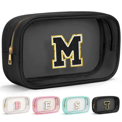 Picture of YOOLIFE Initial Clear Make Up Bag Travel Toiletry Bag Clear Makeup Bag Cosmetic Travel Beach Toiletry Bag Car Organizer Essentials for Women Men | Gifts for Teen Girlfriend Teacher Brithday Gifts M