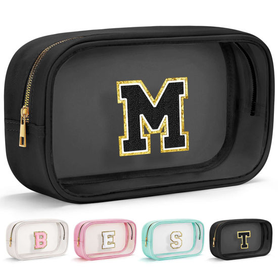 Picture of YOOLIFE Initial Clear Make Up Bag Travel Toiletry Bag Clear Makeup Bag Cosmetic Travel Beach Toiletry Bag Car Organizer Essentials for Women Men | Gifts for Teen Girlfriend Teacher Brithday Gifts M