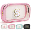 Picture of YOOLIFE Travel Clear Makeup Bag Toiletry Bag, Make up Bag Waterproof Toiletry Bags for Women Cosmetic Bag Preppy Stuff Brithday Gifts for Women Personalized Pink Mother Girlfriend Wife Gifts Letter S