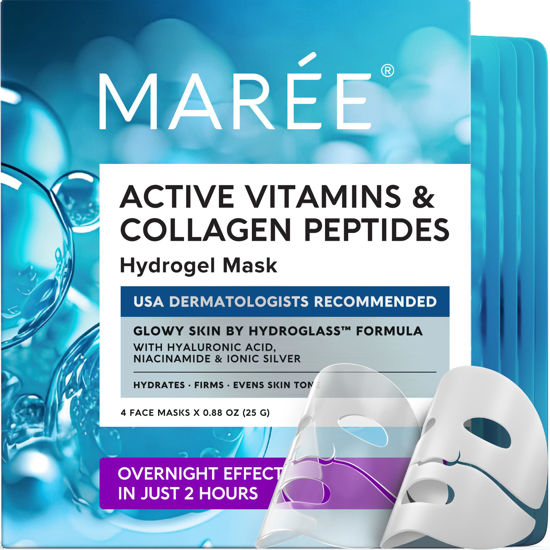 Picture of MAREE Hydrogel Collagen Face Mask with Hyaluronic Acid - Overnight Hydrating Face Masks Skincare with Niacinamid & Ionic Silver - Mascarillas Faciales For Women Skin Care - 4 Pack