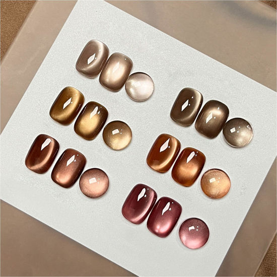 Picture of GAOY Jelly Brown Cat Eye Gel Nail Polish Set with Magnet for Glitter Holographic Cat Eye, Salon UV Gel Manicure and Nail Art DIY at Home, Sparkling Amber