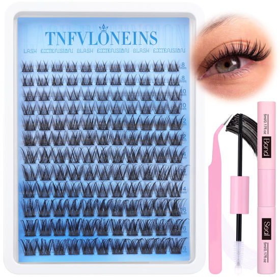 Picture of Natural Lash Clusters Kit Wispy Lash Extension Kit C Curl Eyelash Extension Kit Individual Lashes Cluster Eyelash Extensions Kit 8-16MM Eyelash Clusters with Bond and Seal and Tweezers by TNFVLONEINS