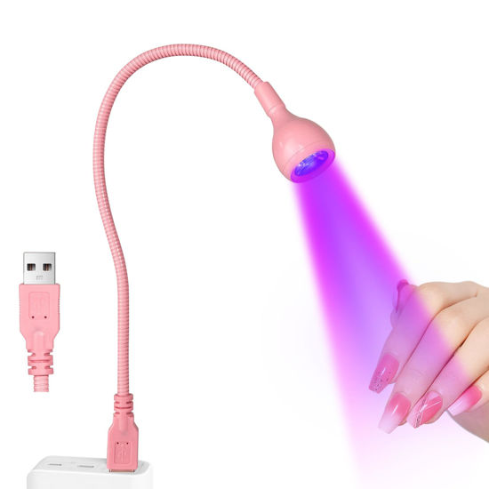 Picture of AORAEM UV LED Nail Lamp, 3W Portable Duck Neck UV Nail Lamps Dryer Gel Polish Curing Light with Pink Gooseneck for Gel Nails Tips USB Plug Play Nails Salon and Home DIY
