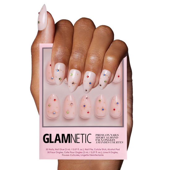 Picture of Glamnetic Press On Nails - North Star | Semi-Transparent 3D Multicolor Gems Short Almond False Nails, Reusable Stick On Fake Nails with Glue | Salon Quality | 15 Sizes - 30 Nail Kit