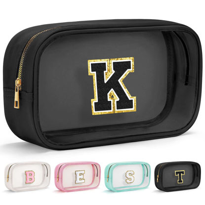 Picture of YOOLIFE Travel Makeup Bag Toiletry Bag for Women, Clear Make up Bag PVC Cosmetic Bag Travel Accessories Large Makeup Pouch Brithday Gifts for Women Teacher Mother Wife Girlfriend Bride Gifts Black K